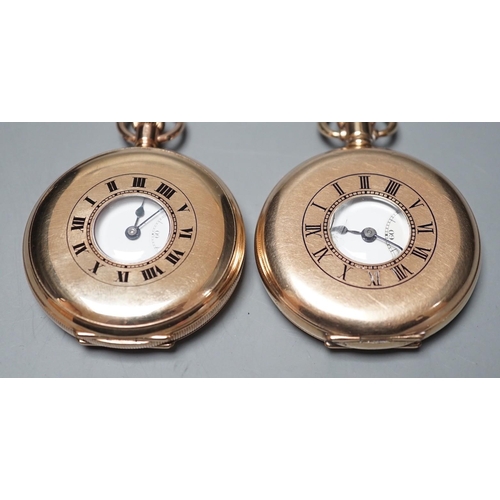 1892 - A George V 9ct gold cased keyless half hunter pocket watch, case diameter 48mm, with engraved monogr... 