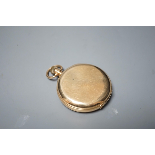 1893 - A George V 18ct gold Waltham open faced keyless pocket watch, with Arabic dial and subsidiary second... 