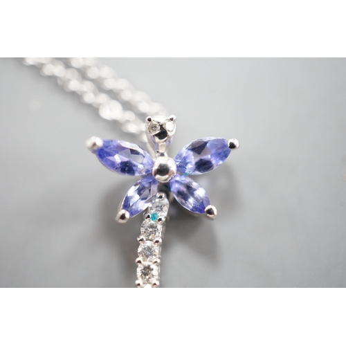 1922 - A modern Italian 18ct white gold, tanzanite? and diamond set dragonfly pendant necklace, pendant, 18... 