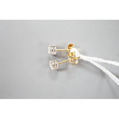 1931 - A pair of 18ct gold and solitaire diamond set ear studs, stone diameter approx. 4.8mm, gross weight ... 