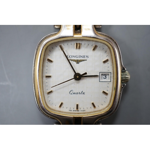 1943 - A lady's modern steel and gold plated Longines quartz wrist watch, on a steel and gold plated Longin... 