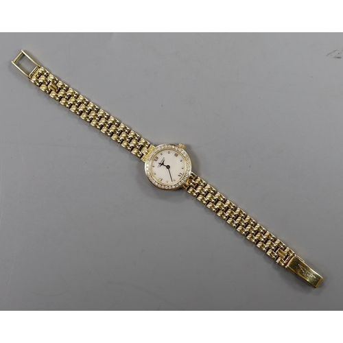 1951 - A lady's 18ct gold Longines quartz wrist watch, with mother of pearl dial and diamond chip set bezel... 