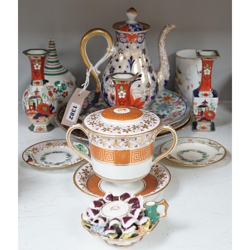 1382 - A selection of English porcelain and ceramics, to include a two handled Wedgwood Queensware urn, cov... 