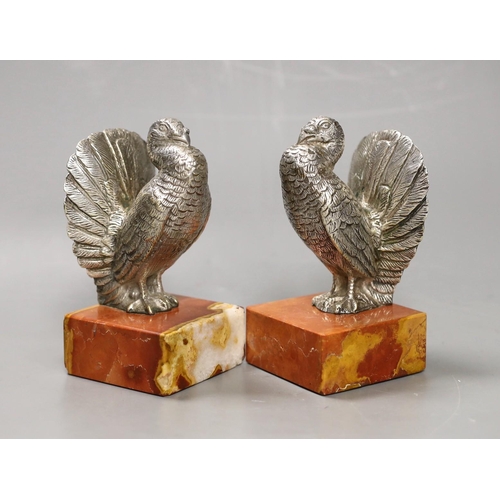 1383 - A pair of Art Deco silvered bronze 'turkey' bookends, 13cm high