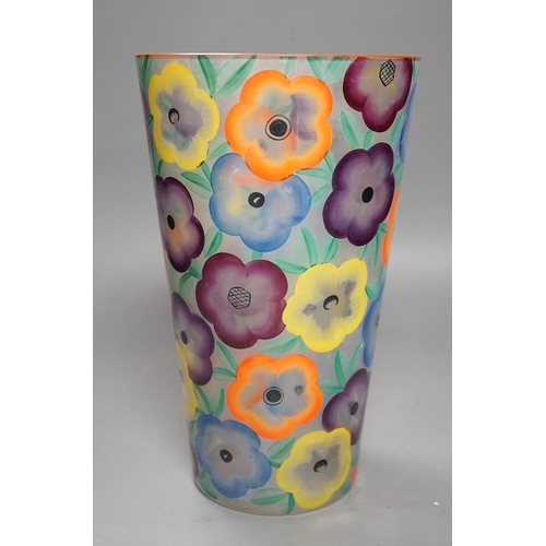 1387 - A 1930s/40s floral enamelled glass vase, 27cm