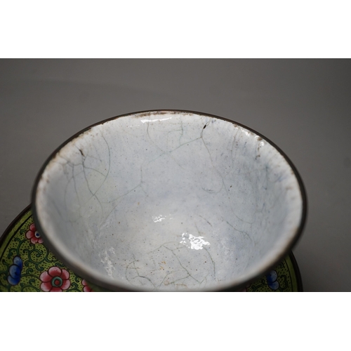 1388 - A pair of Chinese Canton enamel boat-shaped dishes, Qianlong; and a Canton enamel bowl and stand (4)... 