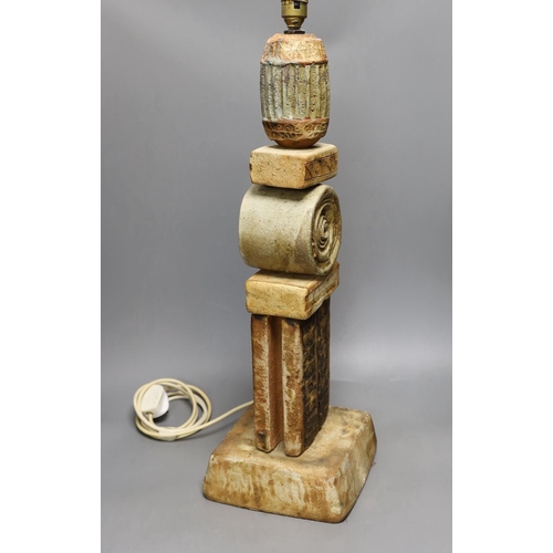 1396 - Bernard Rooke (b.1938), Studio pottery Totem floor lamp, Stoneware, originally purchased from Heal's... 