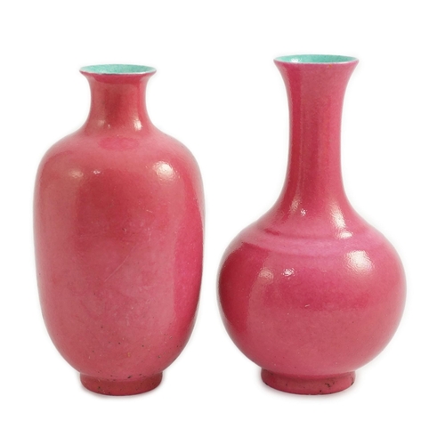 1589 - Two Chinese ruby ground vases, possibly Republic period, each with a printed four character Qianlong... 