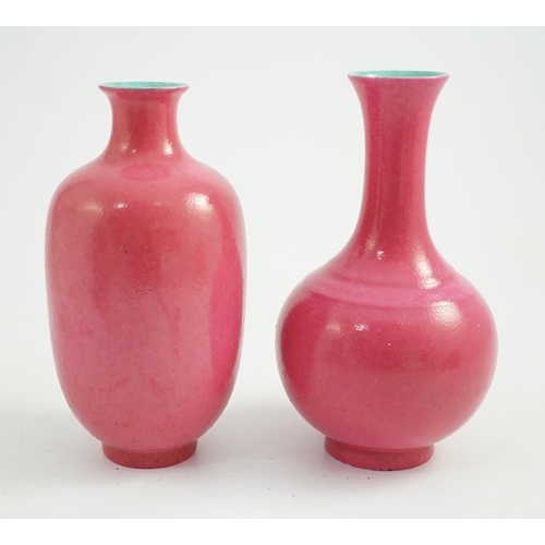 1589 - Two Chinese ruby ground vases, possibly Republic period, each with a printed four character Qianlong... 