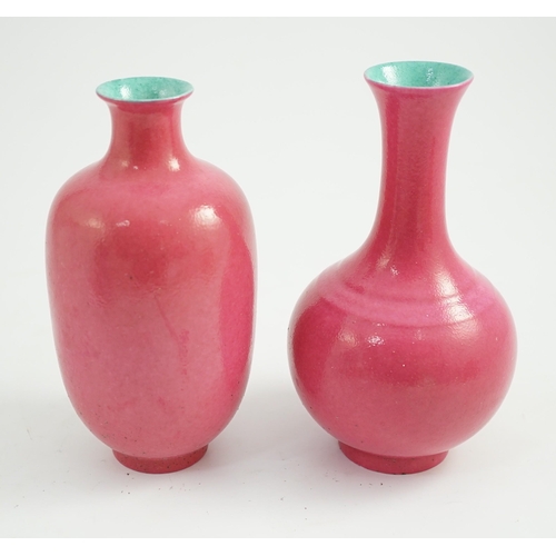 1589 - Two Chinese ruby ground vases, possibly Republic period, each with a printed four character Qianlong... 