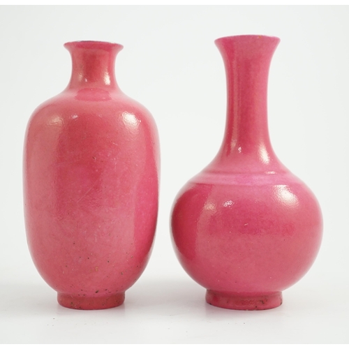 1589 - Two Chinese ruby ground vases, possibly Republic period, each with a printed four character Qianlong... 