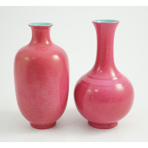 1589 - Two Chinese ruby ground vases, possibly Republic period, each with a printed four character Qianlong... 