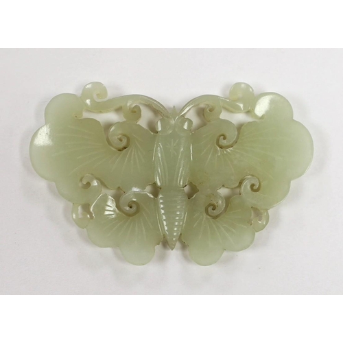 1593 - A 19th century pale celadon jade 'butterfly' carving