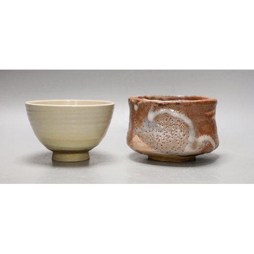 1600 - Two Japanese studio pottery chawan tea bowls, one with raku glaze, 12cm diameter