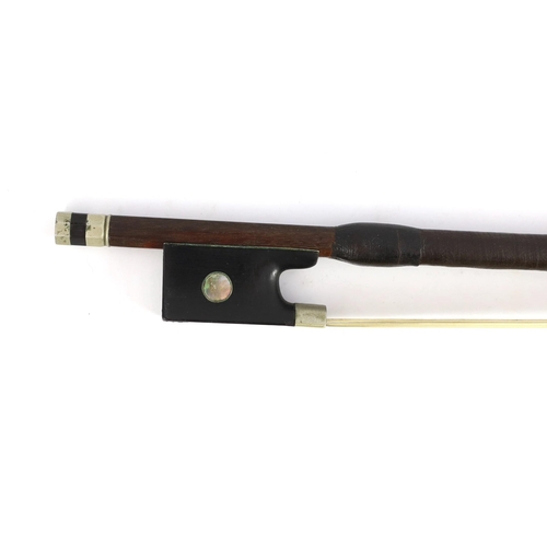 1607 - A silver mounted violin bow, stamped DODD, another stamped TOURTE and another bow Ivory submission r... 