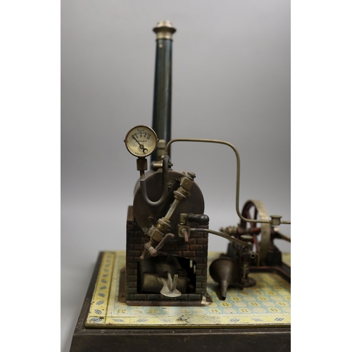 1358 - Gebruder Bing - tinplate stationary steam plant, single cylinder, rare, in original pine box, and gr... 