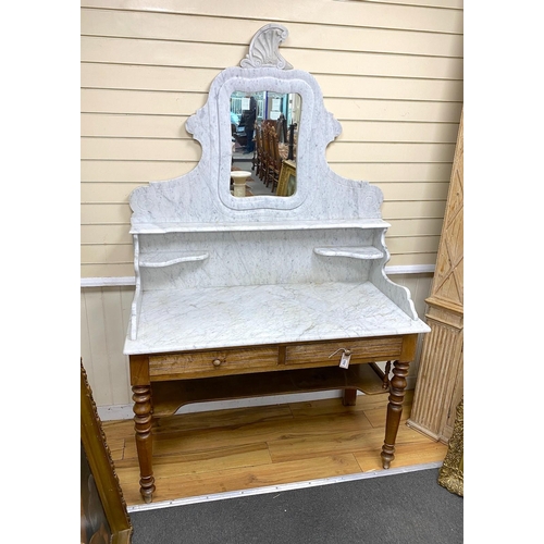 102 - A 19th century French mahogany marble top washstand with high mirrored back, width 130cm, depth 60cm... 