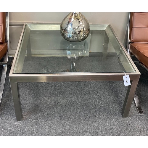 117 - A contemporary square glass top coffee table, width 76cm, height 38cm