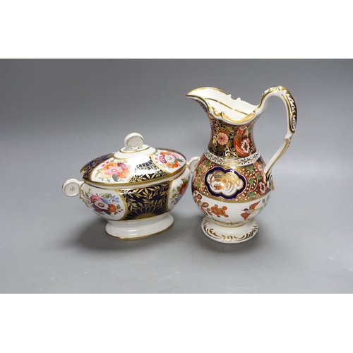 259 - A Coalport Imari style ewer and a similar lidded tureen, c.1820, Tallest 21cm