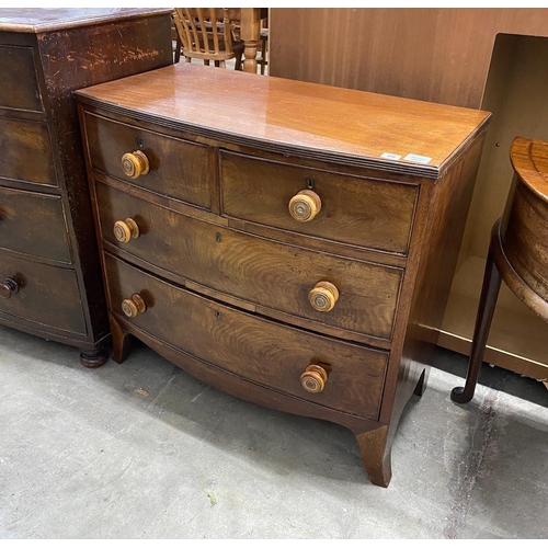 26 - A small Regency mahogany bowfront chest, width 85cm, depth 45cm, height 81cm