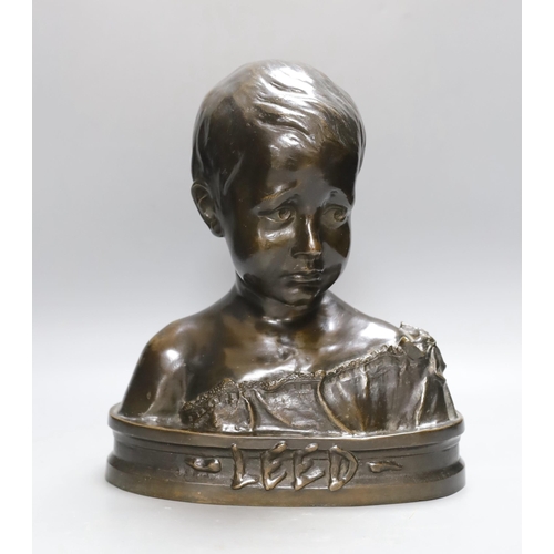 261 - A bronze bust of a boy entitled Leed, 31cm high