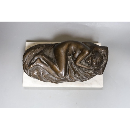 267 - James Butler R.A. (1931-2022) A bronze reclining nude, 'Butler, 77'on a white marble plinth, total l... 