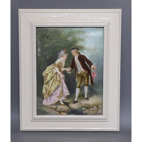 278 - A Continental porcelain plaque depicting Otto Eduard Erdmanns courting scene The Romantic Stroll,... 