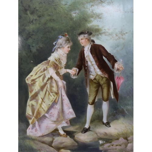 278 - A Continental porcelain plaque depicting Otto Eduard Erdmanns courting scene The Romantic Stroll,... 