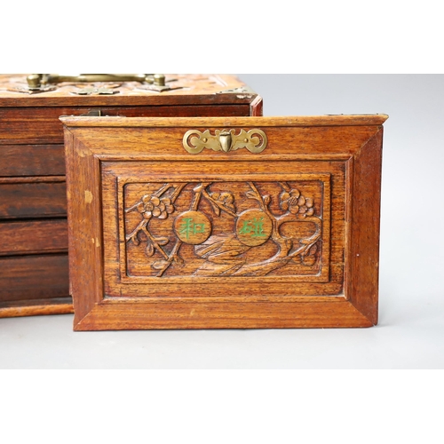 287 - An early 20th century Chinese hardwood cased bone and bamboo mahjong set