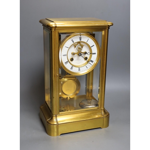 305 - A large gilt framed four glass mantel clock by Le Roy & Fils of London. 36cm tall