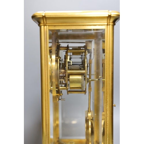 305 - A large gilt framed four glass mantel clock by Le Roy & Fils of London. 36cm tall