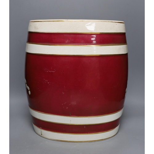 317 - A glazed pottery S.Whisky barrel, 36cm