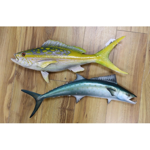 328 - Two decorative painted  composition fish wall plaques