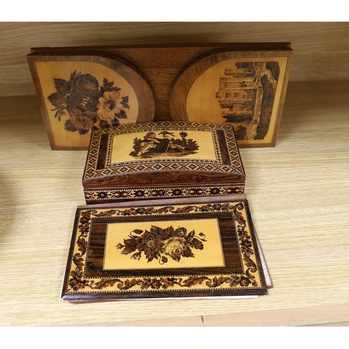 335 - Three pieces of 19th century Tunbridge ware -  blotter, a bookslide and a lidded box