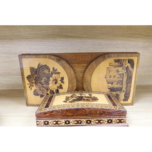 335 - Three pieces of 19th century Tunbridge ware -  blotter, a bookslide and a lidded box