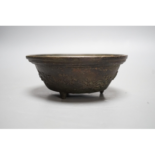 341 - A Chinese bronze bowl, with inscriptions, possibly 18th century, 13.5cm diameter, two pieces of Japa... 