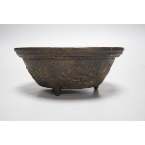 341 - A Chinese bronze bowl, with inscriptions, possibly 18th century, 13.5cm diameter, two pieces of Japa... 