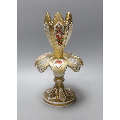 346 - A 19th century Bohemian cut enamelled and gilded glass centrepiece, in two parts, 25cm