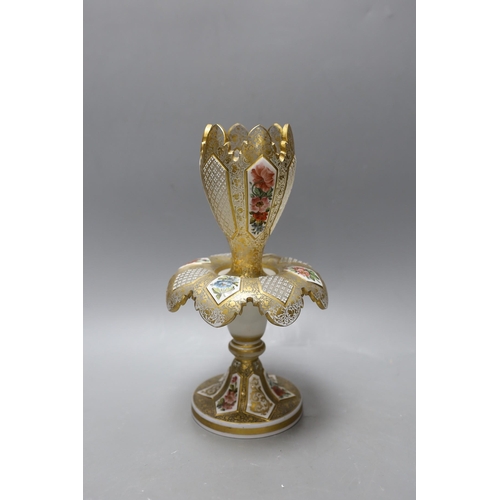 346 - A 19th century Bohemian cut enamelled and gilded glass centrepiece, in two parts, 25cm