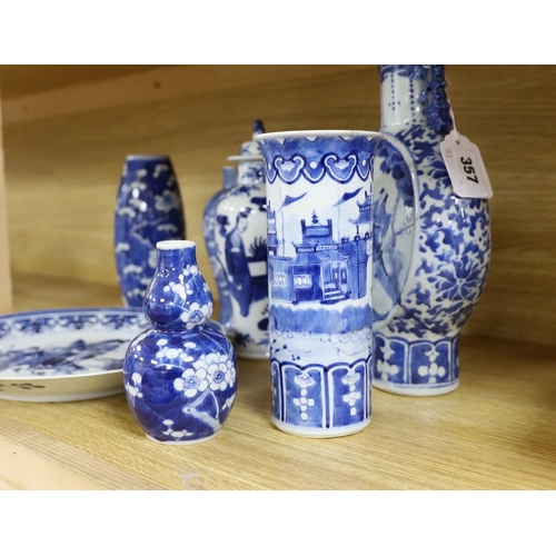 357 - A collection of mixed 19th century Chinese blue and white porcelain to include a dish decorated with... 