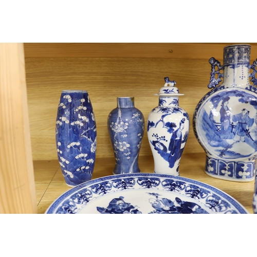 357 - A collection of mixed 19th century Chinese blue and white porcelain to include a dish decorated with... 