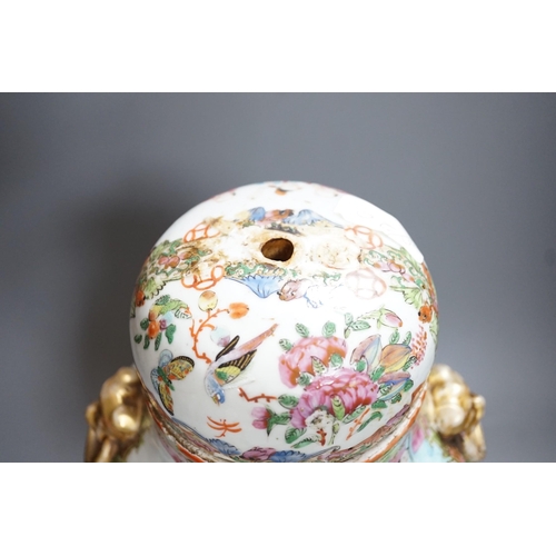 377 - A 19th century Cantonese famille rose baluster vase and cover, the latter lacking a knop finial, 38c... 