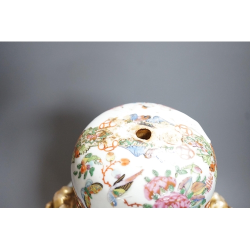 377 - A 19th century Cantonese famille rose baluster vase and cover, the latter lacking a knop finial, 38c... 