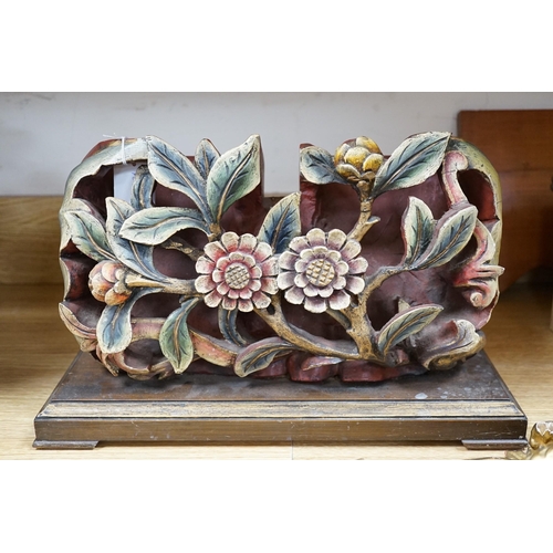 380 - A Chinese floral wooden carving, 40cm wide