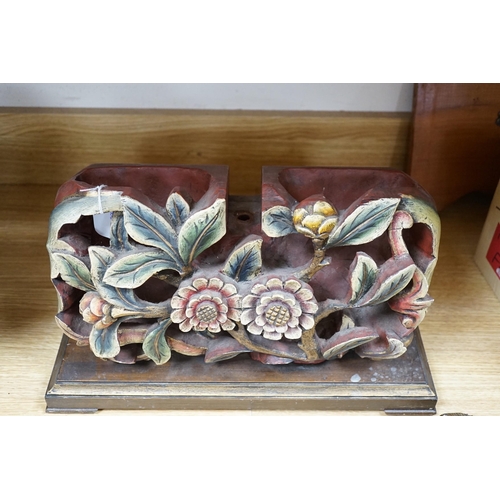 380 - A Chinese floral wooden carving, 40cm wide