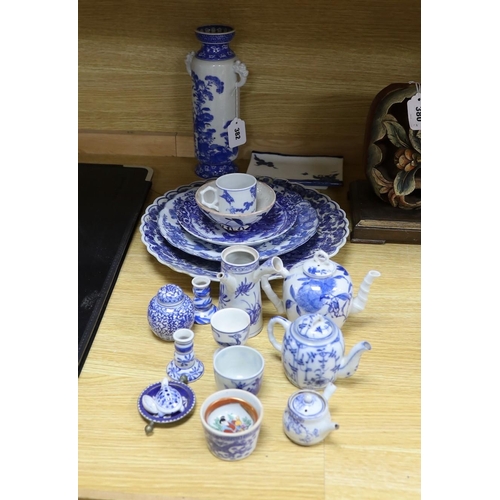 382 - A collection of mostly Japanese blue and white ceramics, late 19th/early 20th century, including a S... 