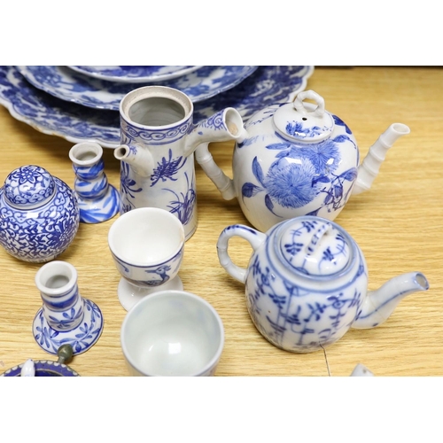 382 - A collection of mostly Japanese blue and white ceramics, late 19th/early 20th century, including a S... 