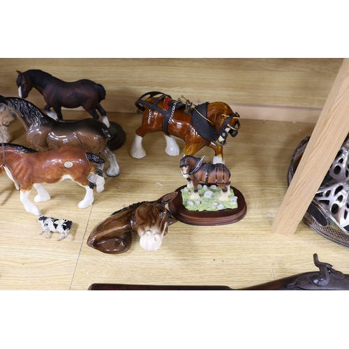 388 - A collection of mixed Beswick, horses, to include cart horses a wall pocket, white glazed horse and ... 