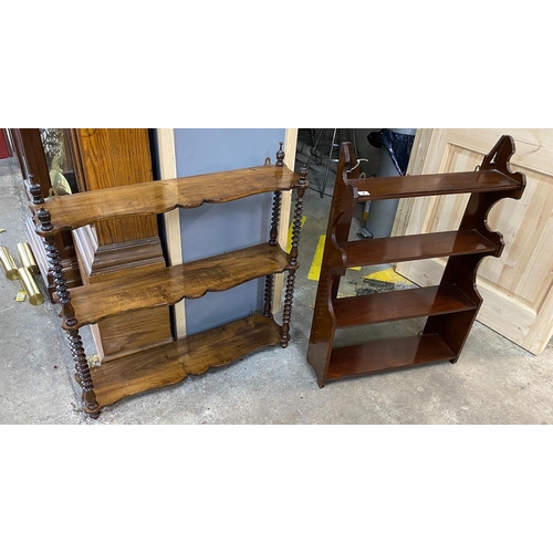 4 - A Victorian walnut serpentine three tier wall bracket width 80cms, height 89cms and a later Victoria... 