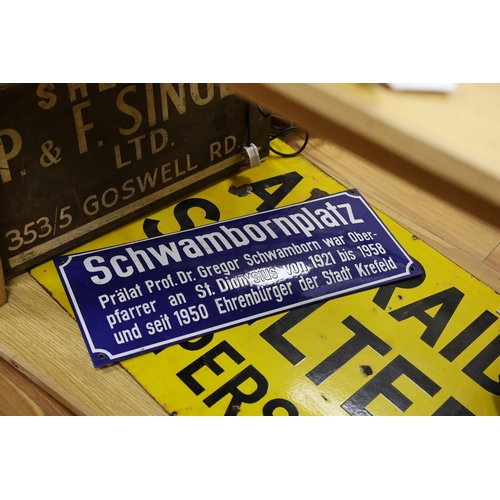 416 - An Air Raid Shelter enamel sign, 61 x 77cm, and four other signs